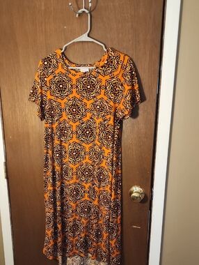 LuLaRoe Orange and Black Geometric Dress